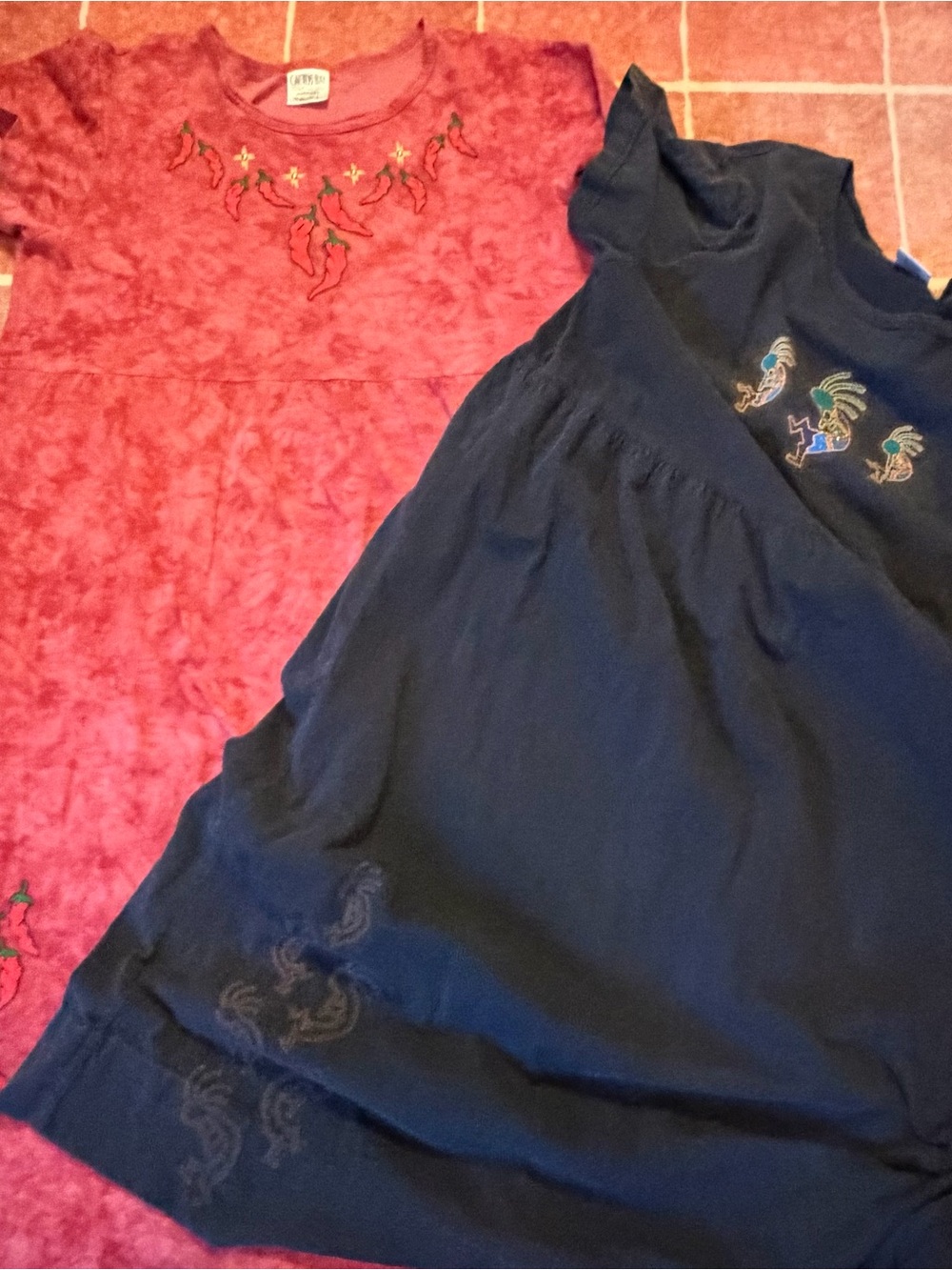 Tie-Dye Red Embroidered Midi Dress and Black Midi Dress